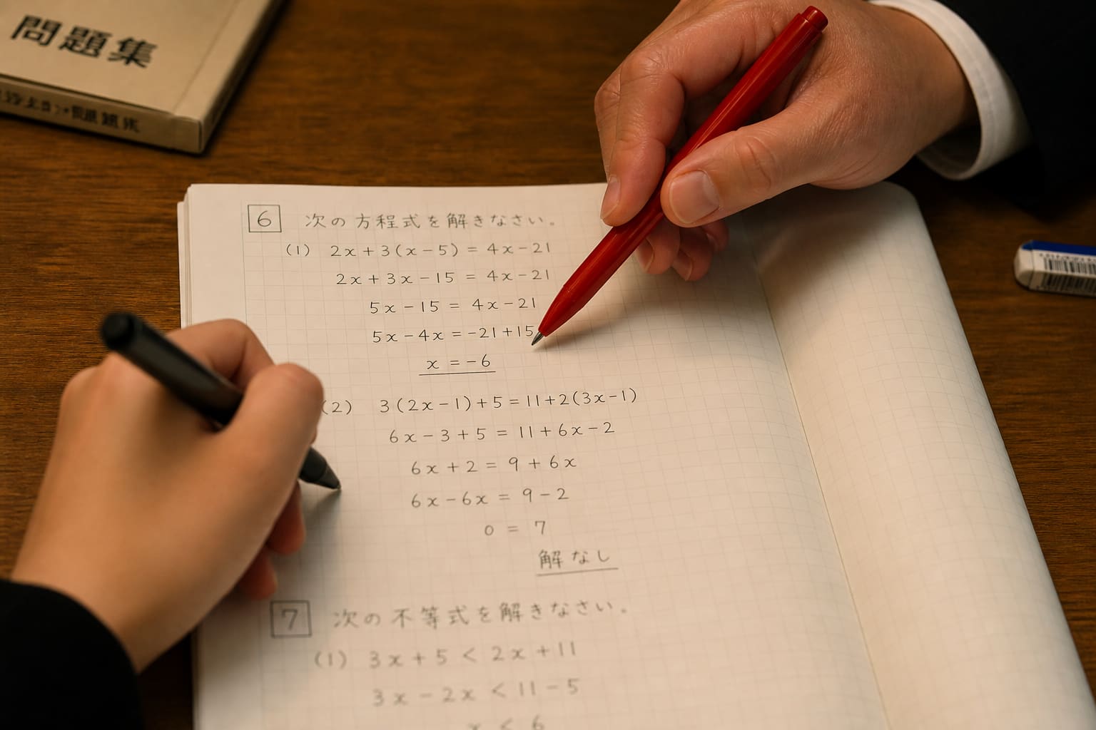生徒と一緒に途中式を確認する個別指導の様子